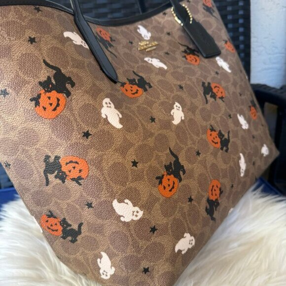 🎃🎃CW450 Coach City Tote In Signature Canvas With Halloween Print - Picture 8 of 10